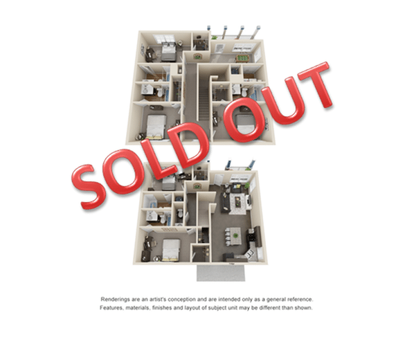 A 3D image of the 5 Bedroom 5.5 Bathroom floorplan, a 2560 squarefoot, 5 bed / 5.5 bath unit