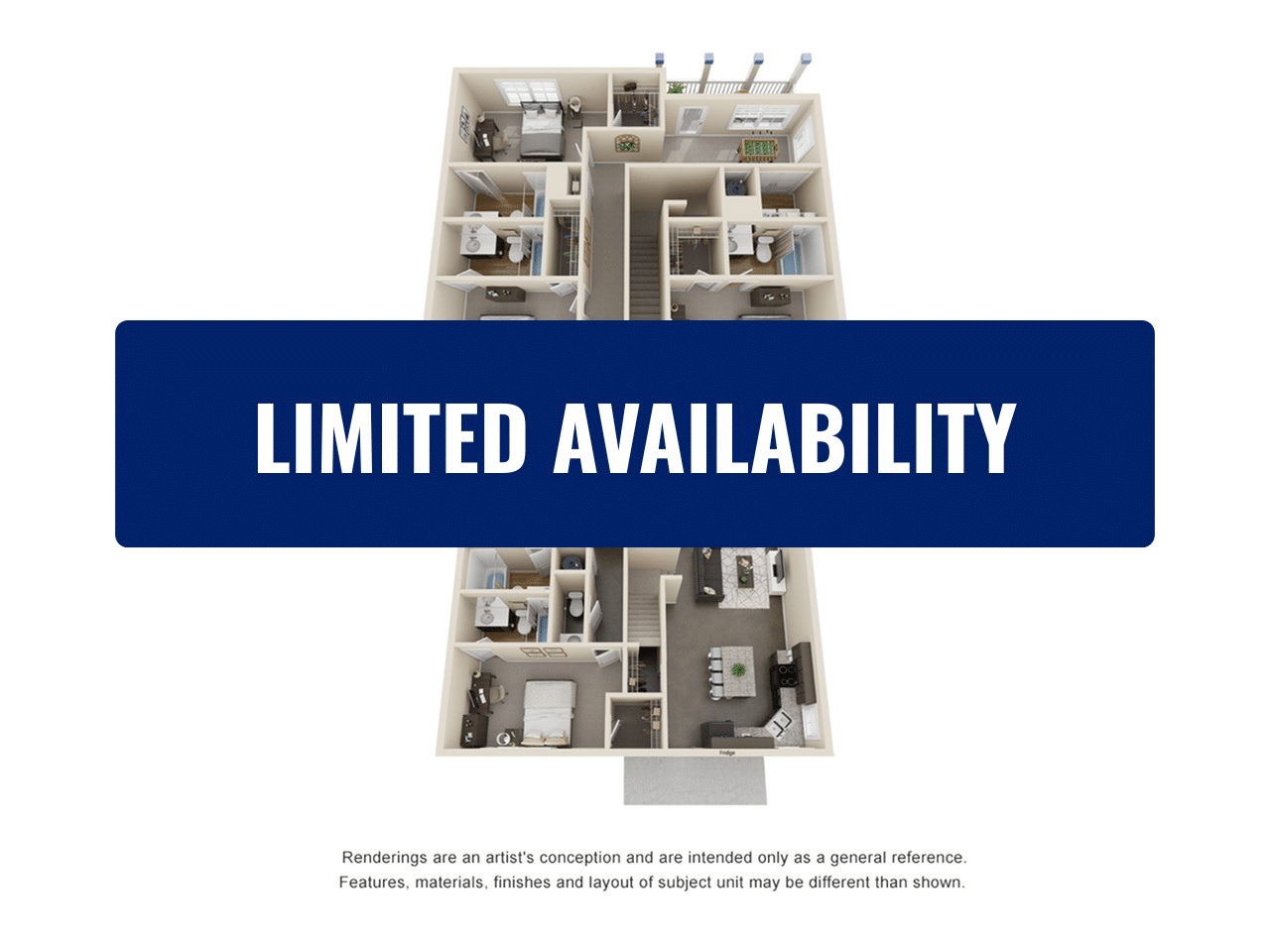 A 3D image of the 5 Bedroom 5.5 Bathroom floorplan, a 2560 squarefoot, 5 bed / 5.5 bath unit